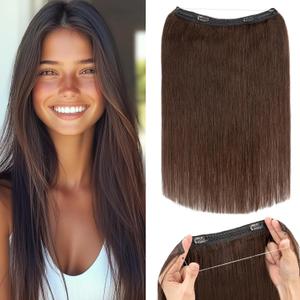 Rich Choices 100% Real Human Halo Hair Extensions Remy Invisible Wire In Hair Extensions Human Hair Clip in Hair Piece Straight,Can be Curled 16 Inch #2 Dark Brown