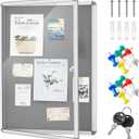 Geetery 36 x 24 Inch Enclosed Bulletin Board with Locking Door Fabric Cork Outdoor Bulletin Board Lockable Display Case, Tamperproof Aluminium Frame Noticeboard Wall-Mounted for School, Office (Gray)