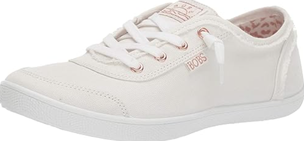 Skechers Women's Bobs B Cute Sneaker – Memory Foam, Flexible Outsole, Lightweight Vegan Shoes (7.5, White)