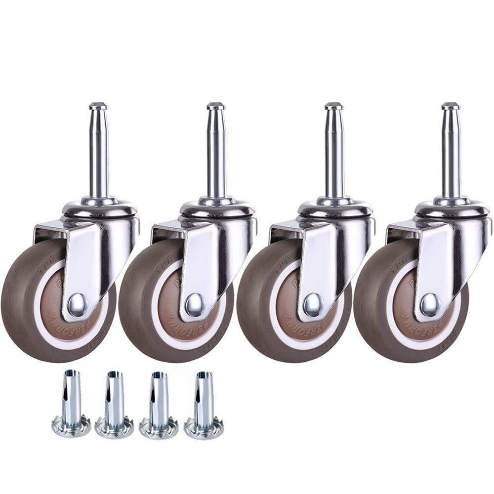 2 Inch Rubber Caster Wheel Set of 4 with 5/16" x 1-1/2" (8 x 38mm) Stem and 20mm Dia Sockets, for Furniture Crib Trolley Dining Car Casters