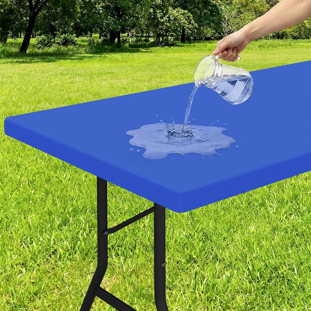 Smiry Rectangle Tablecloth, Elastic Fitted Flannel Backed Vinyl Tablecloths for 6ft Folding Tables, Waterproof Wipeable Table Covers for Indoor, Outdoor, Picnic and Camping (Blue, 30"x72")