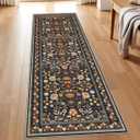 Runner Rug for Hallways Kitchen: 2x6 Washable Area Rug Boho Floral Soft Long Rug - Non-Slip Low Pile Throw Indoor Carpet for Entryway Kitchen Bedroom Laundry Bathroom - Black Grey