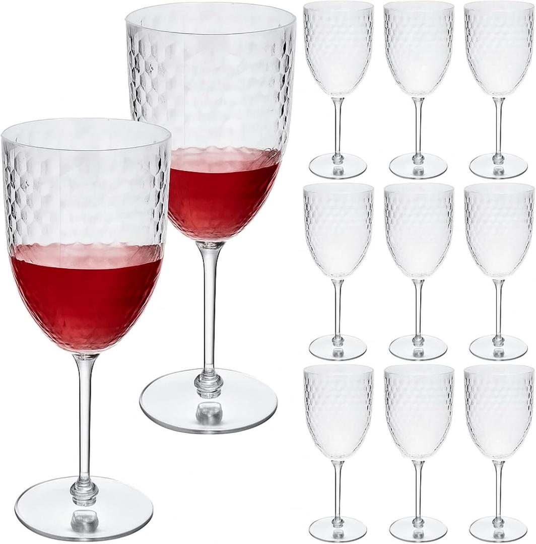 Jingmore 12 Pcs 13oz Reusable Plastic Wine Glasses, Detachable Wine Glasses with Stem, Unbreakable Champagne Flutes, Crystal Pink Goblet for Christmas Party Bar Restaurants Wedding Toasting (Crystal)