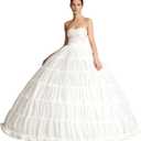Women Puffy Crinoline Petticoat 6 Hoop Skirt Slips Long Underskirt for Quinceanera Wedding Bridal Dress (White)