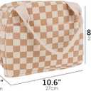Checkered Lunch Bag for Women and Men, Insulated Corduroy Lunch Box with Handle and Pocket for Travel, Work, Picnics, Brown White Plaid