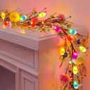 Enhon 6ft Easter Garland with Light, 20 LED Easter Egg Decoration, Spring Decorative for Mantle, Table Centerpieces, Stair Railing, Doorway, Windowsills, Front Door Décor & Party