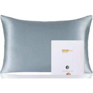 ZIMASILK 100% Pure Mulberry Silk Pillowcase for Hair and Skin Health,Soft and Smooth,Both Sides Premium Grade 6A Silk,600 Thread Count,with Hidden Zipper,1pc (King 20''x36'',Dusty Blue)