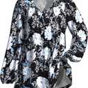 Womens Long Sleeve Shirts Plus Size Tops V Neck Tunic Tops Blouse Dressy Causal T-Shirts Pleated Shirts (Black, S)