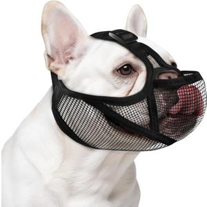Soft French Bulldog Muzzle with Eye Hole, Adjustable Short Snout Dog Muzzle for French Bulldog, Pug, Shih Tzu, Anit Biting Chewing, Allow to Drink and Feed(L,Black)