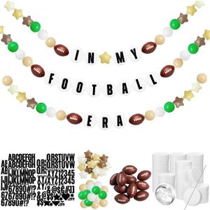 98 Pcs Football Birthday Banner Decor Jumbo DIY Friendship Bracelet Banner Kit Customizable Party Giant Garland Decoration for Football Themed Birthday Game Fans(Green,White, Khaki,Brown)