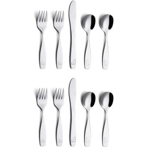 ANNOVA Kids Flatware Set - Stainless Steel Silverware Forks, Table Knife, Tablespoons - Child Toddler Utensils Dinosaur Engraved T-Rex, Triceratops, Diplodocus (Staineless Steel, 10 Pieces)