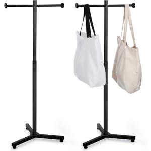 Blulu Heavy Duty Adjustable Shopping Bag Rack Metal Rack for Retail Store Chrome Handbag Display Stand for Trade Show Boutique Small Business, 45 Inch (2 Pcs,Black)