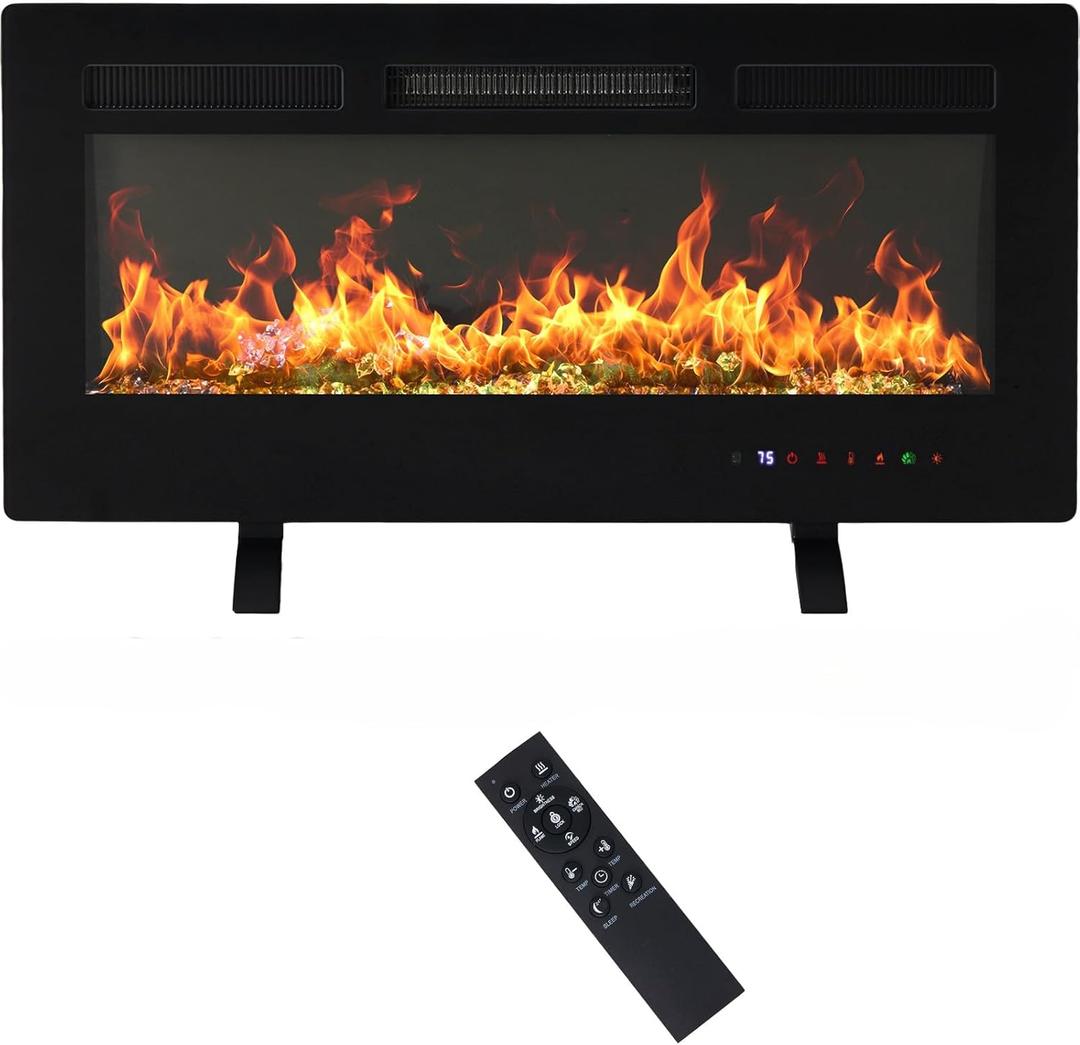DUMOS 36" Freestanding Electric Fireplace, 1500W/750W Wall Mounted or Recessed Insert Fireplaces Heater with Remote Control,13 Adjustable Flame Color, 12H Timer, Touch ScreenCharcoal