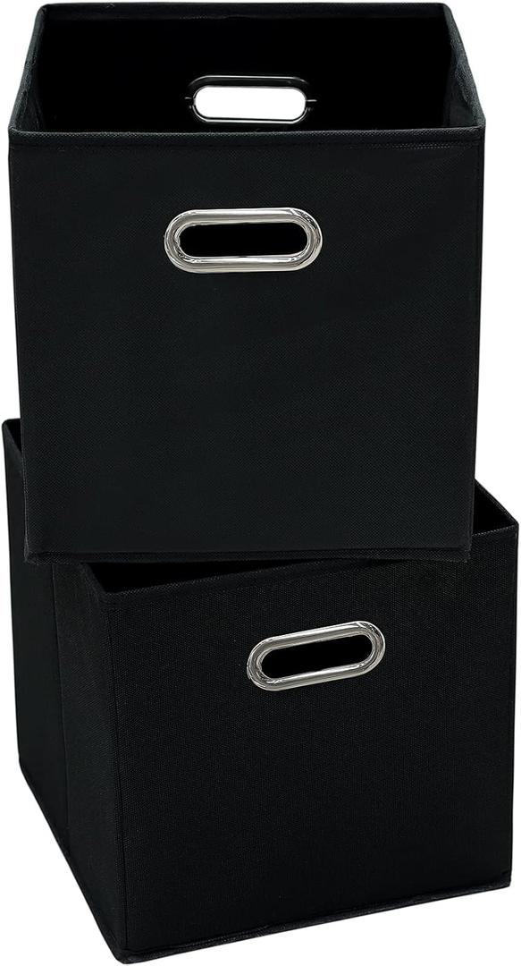 11 Inch Foldable Storage Bins ,Black Fabric Cubes Organizer Baskets with Handle for Closet or Collapsible Box, 11x11x11 Set of 2 (Black )