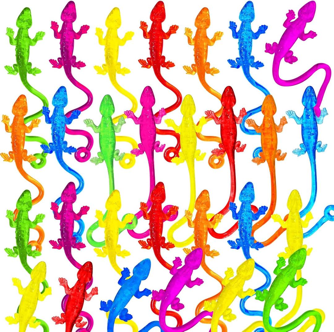 48PCS Sticky Gecko Toys for Bug Party Favors, Stretchy Lizards Toys for Kids, Sticky Hands of Lizard Toy Set for Birthday, Reptile Party Decoration, Goodie Bag Stuffers, Pinata Filler, Treasure Box