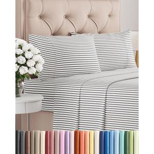 Full Size 4 Piece Sheet Set - Comfy Breathable & Cooling Bed Sheets Set - Hotel Luxury Bedding for Women, Men, Kids, Teens, Boys & Girls - Deep Pockets, Soft, Wrinkle Free - Oeko-Tex - Grey Stripes 2