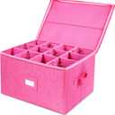 Stemware Storage Cases, Hard Shell Glass Storage Box Containers with dividers for 12 Glasses, Drinkware, Glassware or Crystal 17" x 13" x 10"H (Pink)