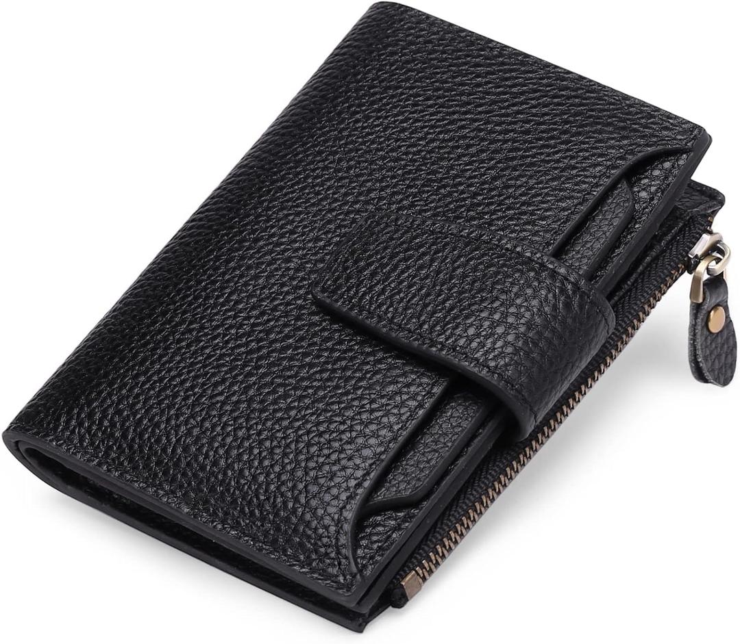FALAN MULE Small Wallet for Women Leather Bifold Compact RFID Blocking Small Womens Wallet Purse (Ab-Elegant Black)