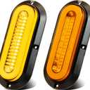 2Pcs 6" inch Oval Amber 52 LEDs Trailer Lights w/Flange Surface Mount Halo LED Parking Turn Signal Tail Marker Light Patented Sealed Submersible IP67 for Boat Truck/RV/Van, DC 12V