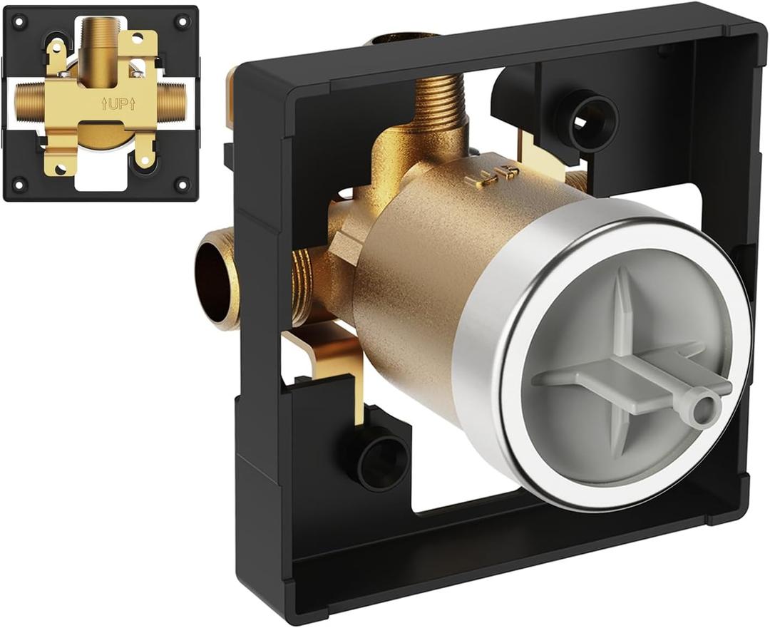 R10000-UNBXHF Universal Shower Rough-In Valve Body,Compatible with Delta MultiChoice 13 14 17 17T Shower Tub Single or Dual Function Trim Kit, 3 Port 1/2 Inch Connection,High Flow Without Stops,Brass