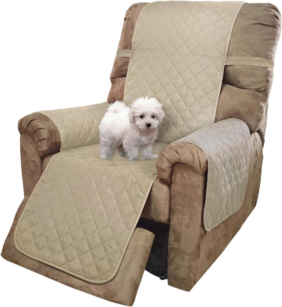 U-NICE HOME Recliner Chair Covers Reversible Chair Cover Pet Covers for Dogs with Elastic Straps Water Resistant Diamond Quilted (28''Recliner Oversized, Sand/Beige)