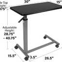 Vaunn Medical Pneumatic Adjustable Overbed Bedside Table with Wheels (Hospital and Home Use), 15"d X 30"w X 40.5"h