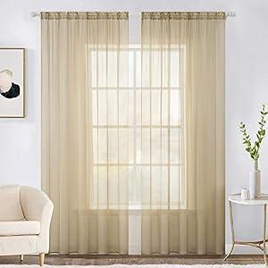 MIULEE 2 Panels Solid Color Sheer Window Curtains Elegant Window Voile Panels/ Drapes/ Treatment for Bedroom Living Room (54X90 Inches Beige)
