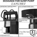 LANCHEZ 1.6HP 6000GPH Sump Pump, High Flow Submersible Water Pump with Float Switch, Automatic Transfer Water Pump for Swimming Pool Basement Flooded Pit Sewage Sink Tub, Black