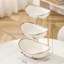 White Fruit Bowl with Gold Metal Stand, 3 Tier Modern Ceramic Fruit Bowl Fruit Rack for Kitchen Counter, Tiered Fruit Basket for Snacks Bread Candy Storage (White,3 Tier)