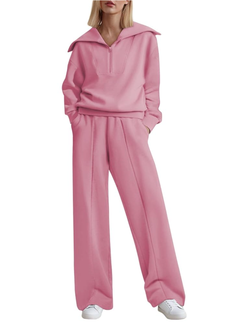 Aleumdr Two Piece Outfits Half Zip Sweatshirt Sweatsuit Lounge Sets for Women Matching Set Wide Leg Sweatpant Tracksuit S