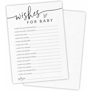 Baby Shower Game Cards Kit - Wishes For Baby - 30 Minimalism White Calligraphy Fill In Style Game Cards For Baby Announcement, Gender Reveal, Wishes For New Baby, Party Favor & Supplies - B08