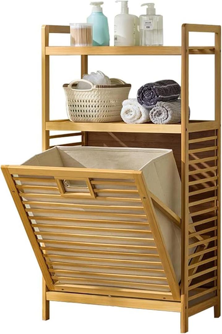 Laundry Hamper with 2-Tier Shelves & Tilt Out Basket, Laundry Baskets Organizer Hampers Bathroom Storage Shelf for Laundry Room, Bathroom, Nursery, Bedroom, Guest Room, Closet (2 Tier - Large) (2 Tier - Large)