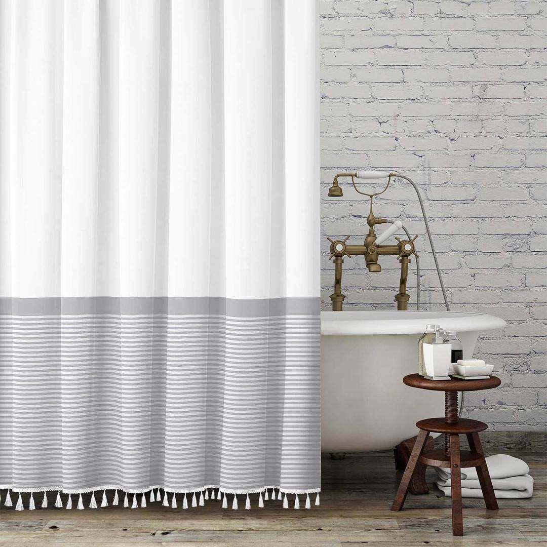 Seasonwood Extra Long Shower Curtain Tassel White and Gray Shower Curtains for Bathroom Farmhouse Modern Grey Bathroom Curtain Set 7284 Seasonwood Extra Long Shower Curtain Tassel White and Gray Shower Curtains for Bathroom Farmhouse Modern Grey Bathroom Curtain Set 7284