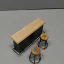 Dollhouse Furniture Metal Bar Table & Chair with Wood Top Pub Set 1:12 Scale Miniature Accessories Bar Counter Stool Mini Dining Coffee Table Model Layout Props Desktop Decor