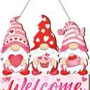 Panelee Valentine's Day Gnome Welcome Sign Valentines Hanging Wreath Sign for Front Door Decor Red Heart Love Decor Sweet Gnome Door Hanger for Home Wall Yard Indoor Outdoor Garden Window