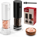 Electric Salt and Pepper Grinder Set,USB-C Rechargeable Pepper Mills with Adjustable Coarseness, Storage Tray, One-Hand Operation, Twin Pack Gift Set