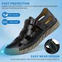 MAIZUN Leather Sandals for Men Summer Closed Toe Sandal Outdoor Fisherman Shoes Hiking Walking Shoes for Beach Walking Hiking Sport Sandal (7.5, Black)
