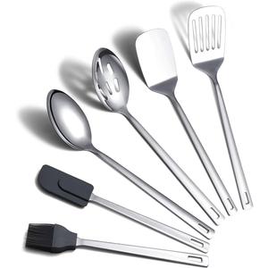 Cooking Spoon, Berglander 6 Pieces Spatula Set Stainless Steel, Metal Spatula, Serving Spoon, Kitchen Tools Set Non-Stick And Heat Resistant, Dishwasher Safe, Easy to Clean (6 Packs)