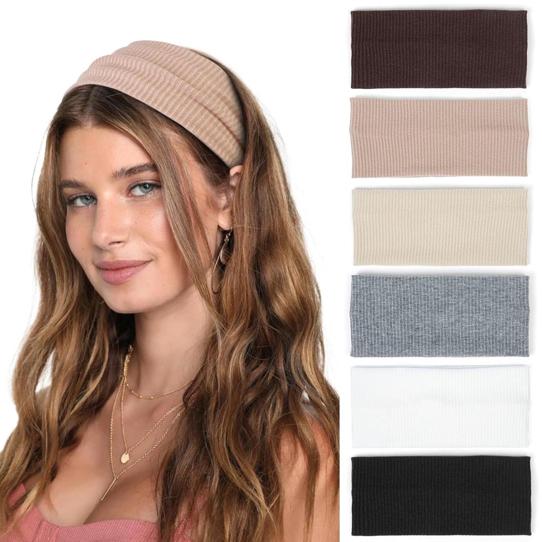 TERSE Headbands for Women Wide Non Slip Boho Head Bands Soft Elastic Thick Hairbands Fashion Workout Yoga Hair Accessories, 6 Pack