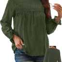 Falechay Womens Boho Tops Long Sleeve Shirts For Women Cute Crewneck Blouse Dressy Casual Swiss Dot Crochet Hollow Top 2026