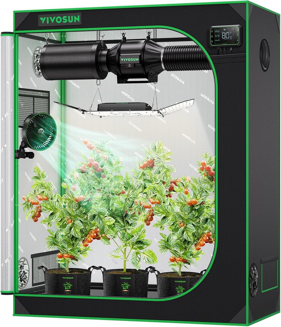 VIVOSUN S425 2x4 Grow Tent, 48"x24"x60" High Reflective Mylar Grow Tents with Observation Window and Floor Tray for Hydroponics Indoor Plant for VS2000 (Black)