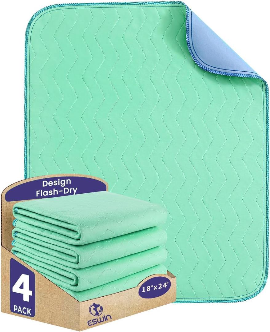 Washable Underpads,18" x 24" (Pack of 4) - Super Absorbency Reusable Bedwetting Incontinence Pads for Kids, Adults, Elderly, and Pets - Waterproof Protective Pad for Couch, Sofa, Floor,Bed