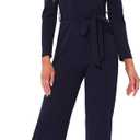 Allegra K Women's V Neck Jumpsuit Long Sleeve Tie Waist Wide Leg Long Pants Elegant Knit Jumpsuits (Black, L)