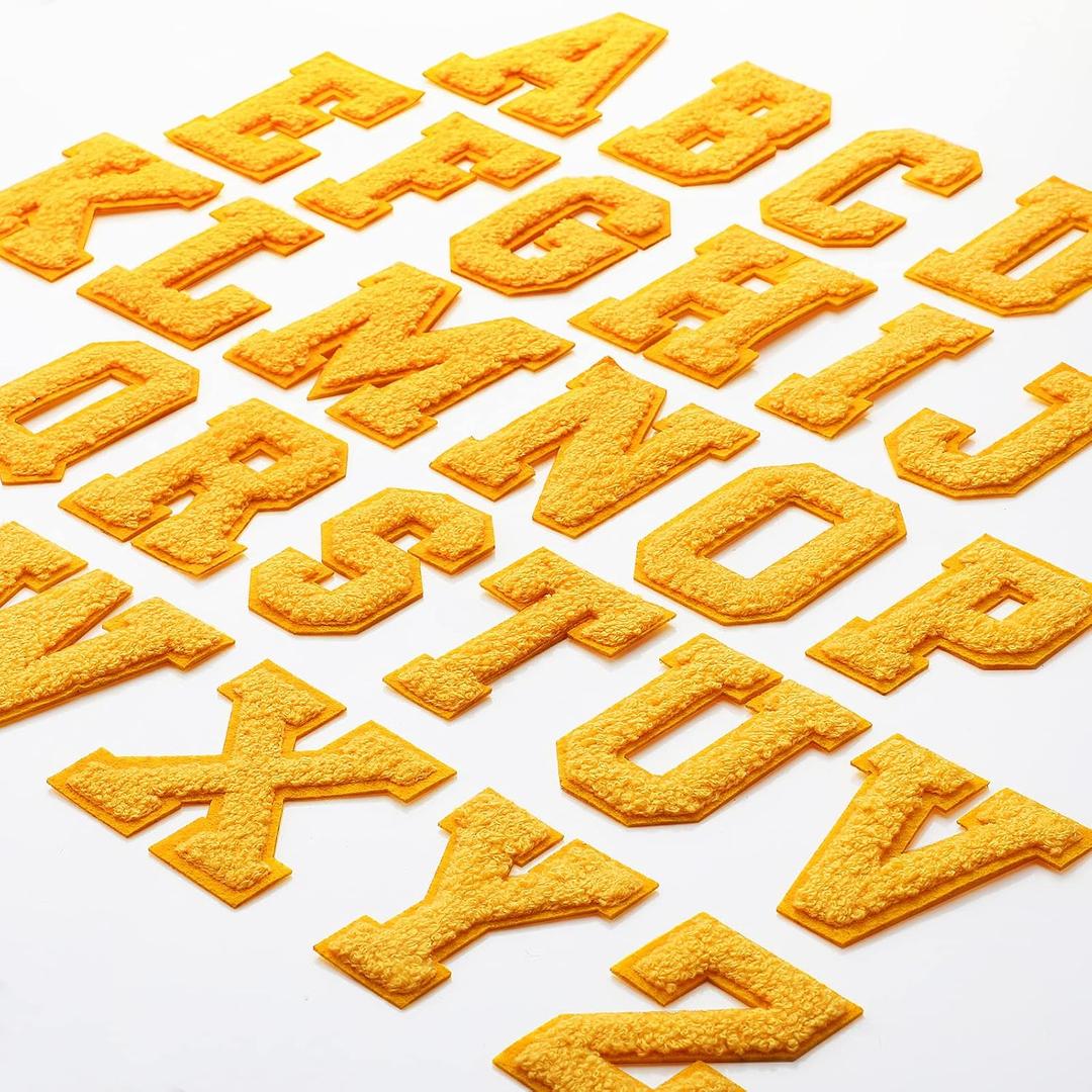 Waydress 26 Pcs Chenille Letter Iron on Patches 2.8 Inch Sew On Chenille A-Z Alphabet Letter Patches for DIY Supplies(Yellow Style)