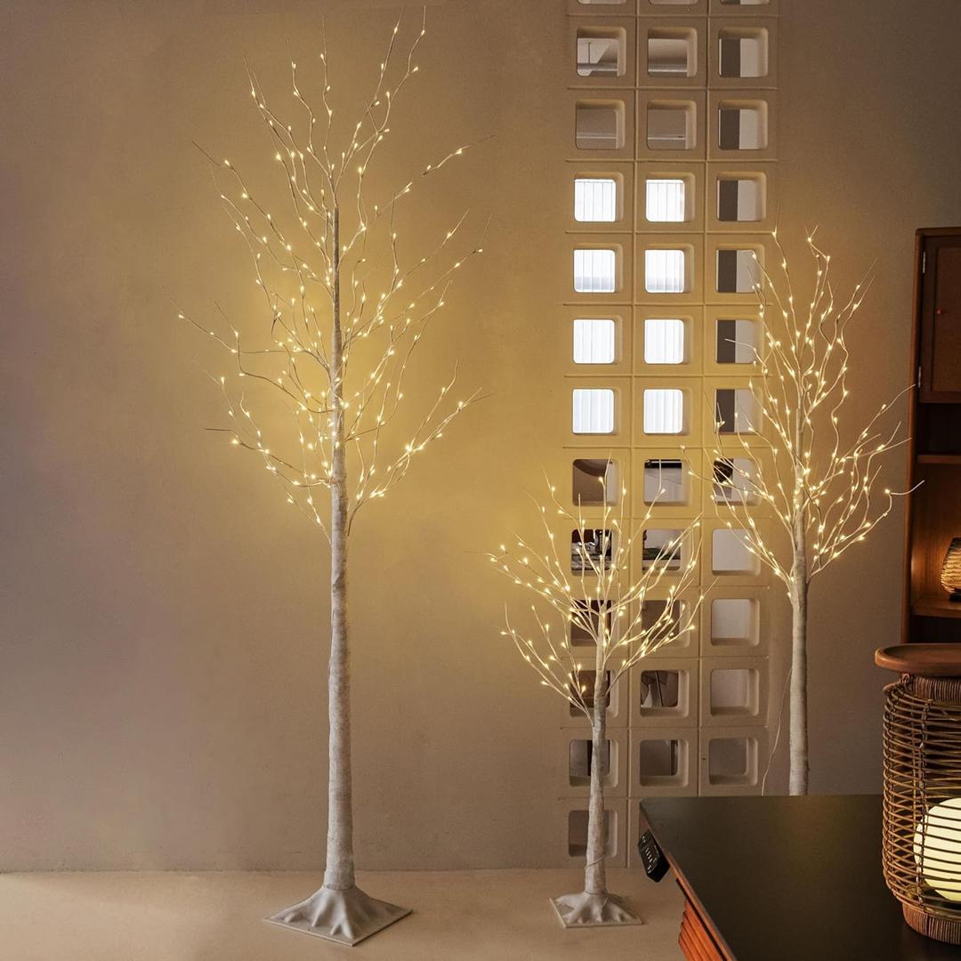 Birch Tree Lights, Set of 3 (4FT, 6FT, 8FT), 440 Warm White LED Lights with Timer Function, Christmas Outdoor Decor for Garden Patio Yard, Indoor Christmas Decorations for Home Bedroom Party