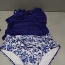 Women's Ruffle Two Piece Swimsuits Tummy Control Tankini V Neck Bathing Suits Modest Swimwear (Blue, L)