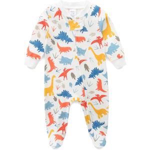 Babymine Baby Girl Boy Clothes Zipper Sleepers,Long Sleeve Romper Cotton Toddler Pajamas,Onesie Outfits Newborn Footies (9-12 Months, Colorful Dinasour)