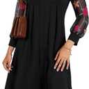 HVT Wedding Guest Floral Dress Long Sheer Mesh Sleeve V Neck MIdi Length Round Collar Shirred Summer Lace Dresses