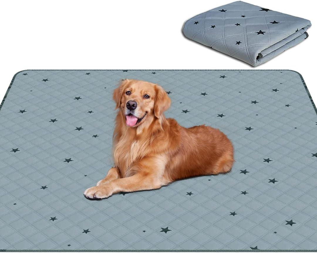 RIOUSSI Washable Pee Pads for Dogs, Reusable, Absorbent, Leakproof, Non Slip Pet Puppy Pads for Potty Training. Gray Stars, 48x65 Inch (Pack of 1)