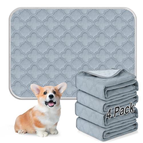 FunFurry Washable Pee Pads for Dogs - 4 Pack Reusable Pee Pads，Waterproof Puppy Pads，Pet Training Pads，Super Absorbent with Dog Paw Shape Non-Slip Backing (Light Grey, 18" X 24" - 4 Pack)